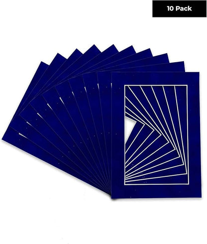 Pack of TEN 11x14 Mats Bevel Cut for 8.5x11 Photos - Acid Free Royal Blue Suede Precut Matboards For Pictures, Photos, Framing - 4-ply Thickness