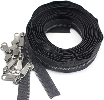 YaHoGa #5 Metal Zippers by The Yard Bulk 4 Yards + 10 pcs Sliders for Bags DIY Sewing Tailor Crafts (Black Nickel Teeth)