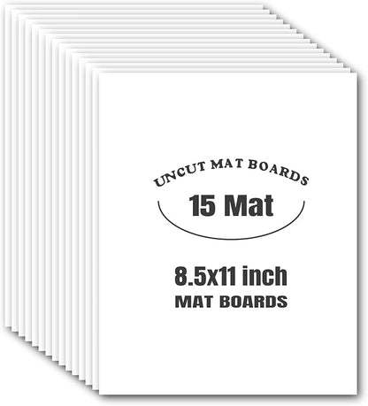 AUEAR, 15 Pack 8.5x11 Uncut Matte Boards White Photo Mat Board Great for Picture Framing, Print, Artwork