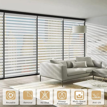 Qualsen Privacy Window Film, Frosted Windows Privacy Film, Frosting Cling for Glass, Anti-UV Reeded Blinds Sticker for Home Office Meeting Room, Stripe Patterns, 23.6x118inch
