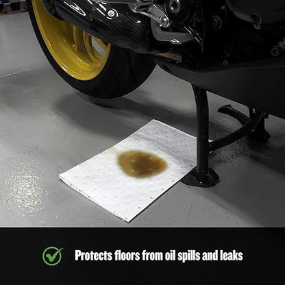 FlashDry Oil Absorbent Pads – High Absorbency of Oil-Based Liquids, Water-Repellent, Tear-Resistant, Premium Mats, Ideal for Garage, Driveway, Automotive, Marine Use, 17.5” x 13.5”, 300 Pads in Total