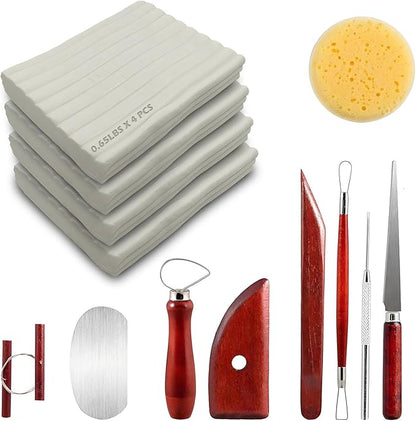 ReArt Non-Drying Oil-Based Plasticine Modeling Clay 2.6 Pounds, Non Hardening Reusable Clay, Non Toxic No Bake Professional Oil Base Sculpting Clay (White & Tools)