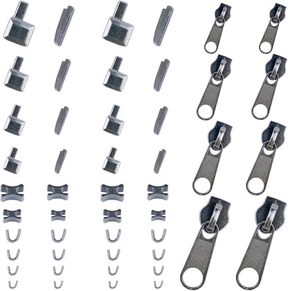 Platinum 48-Piece Metal Zipper Repair Accessories Set - DIY Sewing Kit with Zipper Head Slider, Retainer Box, Insert Pin, Top & Bottom Stoppers for 3# 5# 8# 10# Zippers