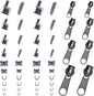 Platinum 48-Piece Metal Zipper Repair Accessories Set - DIY Sewing Kit with Zipper Head Slider, Retainer Box, Insert Pin, Top & Bottom Stoppers for 3# 5# 8# 10# Zippers
