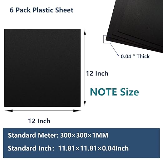 6 Pack Black Plastic Sheet 12x12x0.04 in Flexible High Tensile Plastic Sheets Black Plastic Panel for DIY Materials Handicrafts Home Decoration