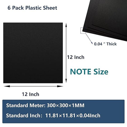 6 Pack Black Plastic Sheet 12x12x0.04 in Flexible High Tensile Plastic Sheets Black Plastic Panel for DIY Materials Handicrafts Home Decoration