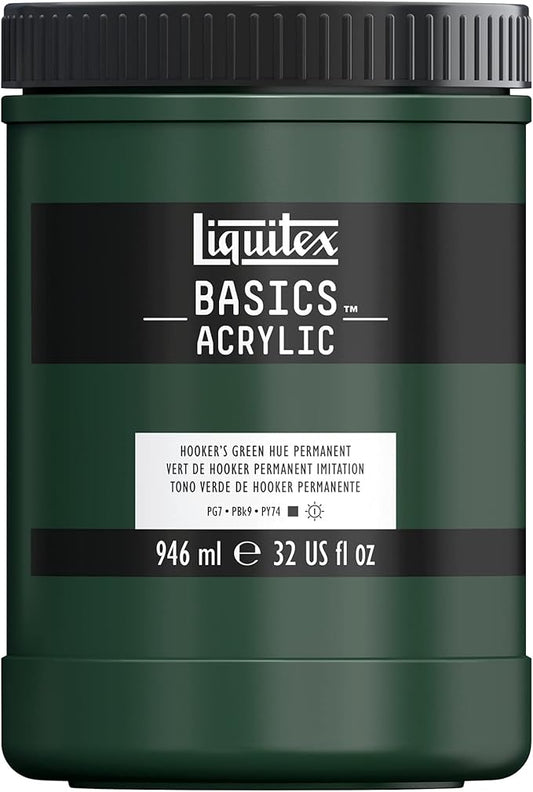 Liquitex BASICS Acrylic Paint, 946ml (32-oz) Jar, Hooker’s Green Hue Permanent