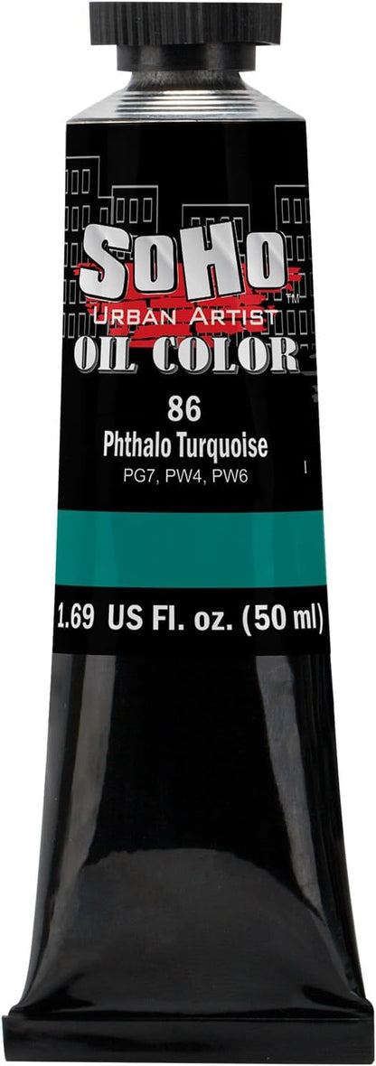 Soho Urban Artist Oil Paint - Phthalo Turquoise, 50 ml Tube - Best Valued Oil Colors for Painting, Excellent Pigment Load