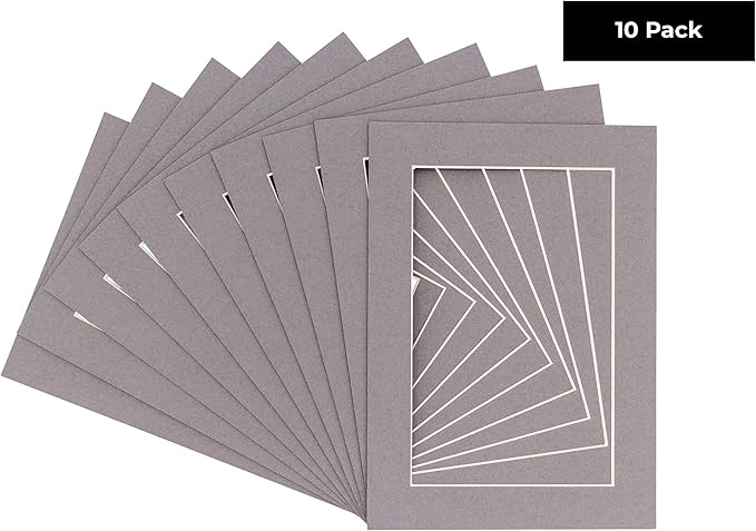 6x8 Mat for 8x10 Frame - Precut Mat Board Acid-Free Show Kit with Backing Board, and Clear Bags Charcoal 6x8 Photo Matte Made to Fit a 8x10 Picture Frame Matboard for Framing, Pack of 10 Mats