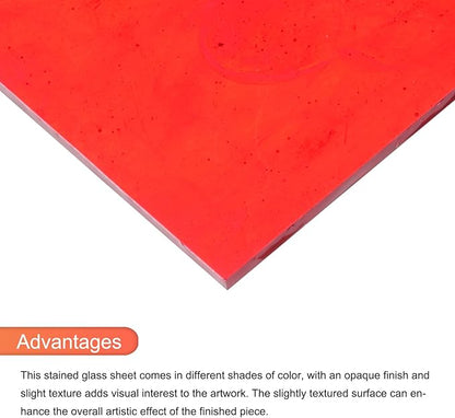MECCANIXITY 2 Pcs Stained Glass Sheet Mosaic Tile 7.9 Inch x 5.9 Inch Red Stained Glass Sheets for Crafts DIY Art Project