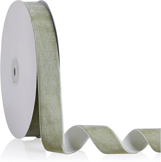 1" X 20 Yards Dusty Green Velvet Ribbon for Christmas Tree Wreath Decoration Handmade Crafts Ornaments Gift Wrapping & Bow Making