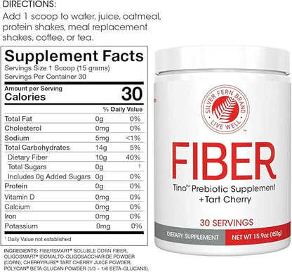 Tino High Fiber Supplement Powder - Non-GMO, Pre-Biotic, Water Soluble, Digestive Friendly, Powdered Mix - Add to Water, Juice, Shakes, Cereal & More (2 Canisters - 15.9 Oz. ea.)