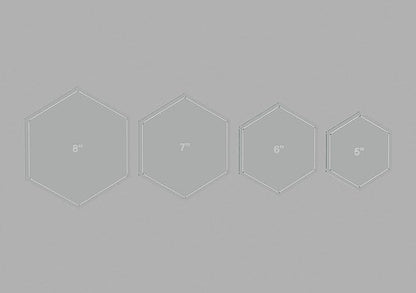 Hexagon Quilting Template Set - 5", 6", 7", 8" Sizes with 1/4" Seam Allowance - Durable Acrylic Templates for Quilting, Patchwork, Crafting, & Sewing Projects - Clear Templates for Accuracy
