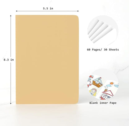 Oucaru Journaling Notebooks A5 Notebook college Blank Sketch Book 32 Pack Small Kraft Notebooks Bulk 8.3x5.5 Inches, Brown Drawing Notebook Soft Cover Steno Pads School Supplies