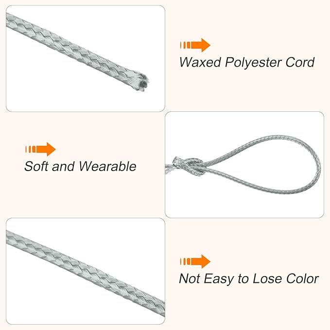 MECCANIXITY Waxed Cord 1mm Waxed Polyester Cord 175 Yard Wax String for Bracelet Making,Necklaces, Beading,Jewelry Making and DIY Crafts(Light Grey)