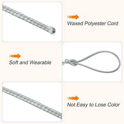 MECCANIXITY Waxed Cord 1mm Waxed Polyester Cord 175 Yard Wax String for Bracelet Making,Necklaces, Beading,Jewelry Making and DIY Crafts(Light Grey)