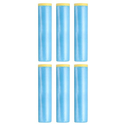uxcell Pre-Taped Masking Film, 7.9ft x 82ft Plastic Paint Drop Cloth with Medium-Tack Painters Tape for Painting Spraying Protection Blue Film 6Pcs