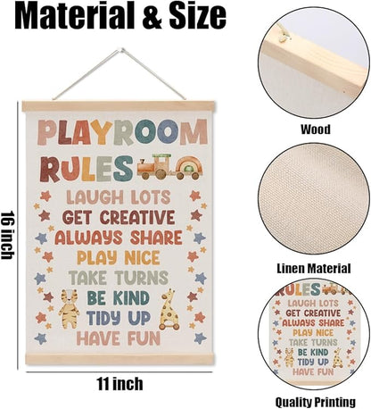 Playroom Decor Boho Poster Hanger, Nursery Decor Play Room Wall Decoration, Playroom Essentials, Educational Posters Wall Hanging Banner Farmhouse Living Toddler Room Decoration