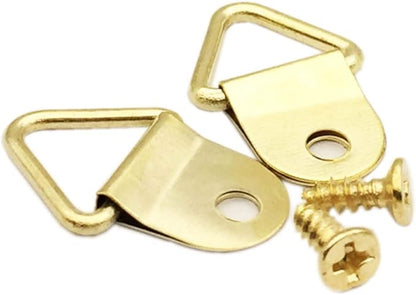 100 Pack Small Triangle Ring Steel Picture Hangers with Screws Picture Frames Picture Hang Solutions for Hanging Clock Paintings Artwork Picture Frame Hook Photos(Gold)