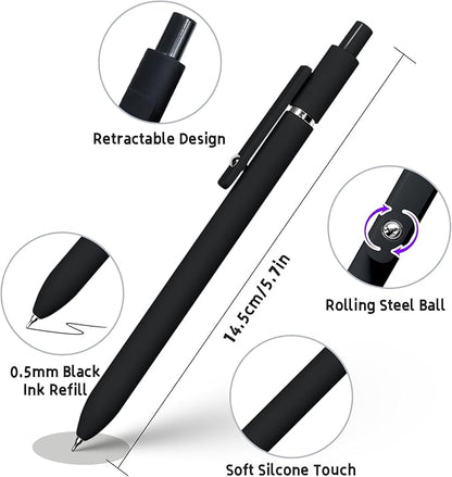 6 Pcs Gel Pens 0.5mm Quick Dry Black Ink Pens Fine Point Smooth Writing Pen, Cute Office and School Supplies Gifts for Women Teacher Students (6 Pcs Black White Grey Silver)