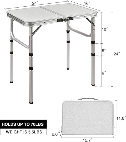 RedSwing 2ft Folding Camping Table,Small Portable Pinic Table Adjustable Height, Lightweight Aluminum Camping Table for Outdoor Indoor Hiking Camp