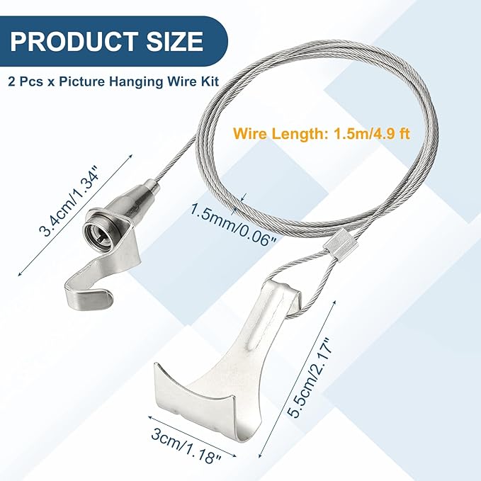 uxcell 5Pcs Picture Hanging Wire Kit, 1.5 m x 1.5 mm Heavy Duty Picture Hangers Adjustable Wire Rope with S-Hooks and Loop, Load 35kg/77.1 lbs for Hanging Mirrors Light Lamp Artwork