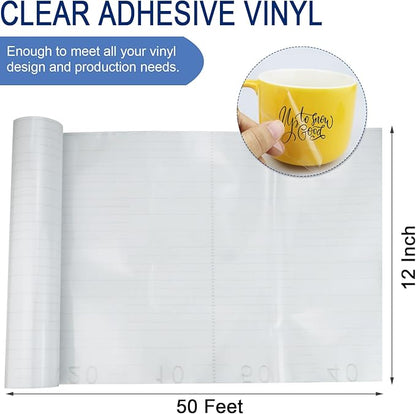 Clear Transfer Paper Tape Roll for Vinyl 12" x 50 FT Medium Tack for Adhesive Vinyl Signs, Application Clear Contact Paper Roll for Silhouette Cameo, Decals, Stickers, Windows (Transparent)