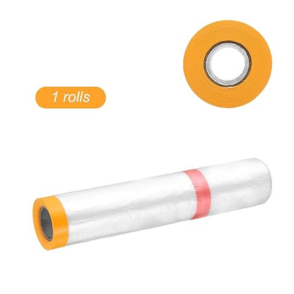HARFINGTON Pre-Taped Masking Film 78.7" x32.8ft Double Adhesive Tape and Drape Painters Plastic Drop Cloth Film with Tape Plastic Sheeting for Automotive Painting Covering