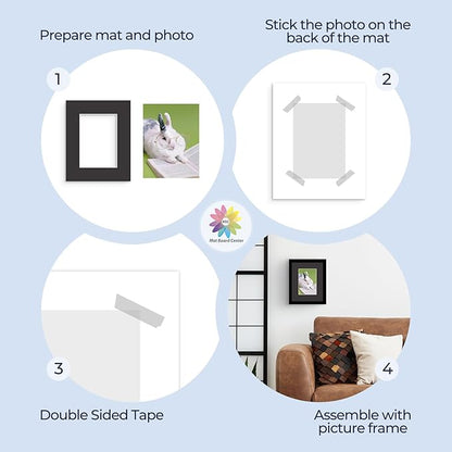 Mat Board Center, Pack of 50, 8x10 for 5x7 Black Mats - Acid Free, 4-ply Thickness, White Core - for Pictures, Photos, Framing