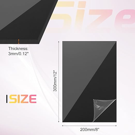 uxcell Acrylic Sheets 12x8 Inch Acrylic Panel 1/8 Inch-3mm Plastic Board for Picture Frames Sign Holders DIY Display Projects Craft, Clear Black