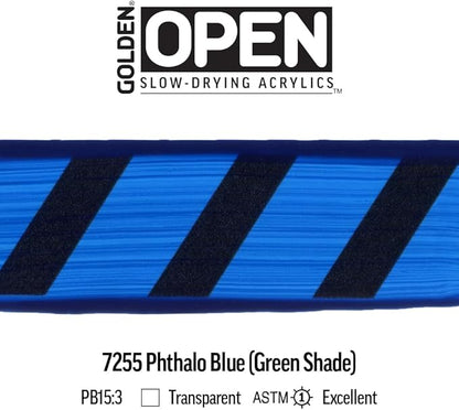 OPEN Slow-Drying Acrylics by GOLDEN, Phthalo Blue/G.S., 5 fl oz. tube, Professional Acrylic Paint, Transparent