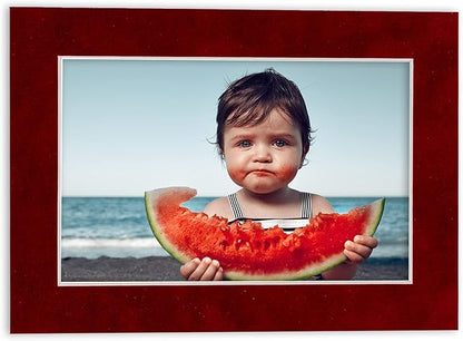 Poster Palooza 8x10 Mat Bevel Cut for 6x8 Photos - Acid Free Bright Red Suede Precut Matboard - for Pictures, Photos, Framing - 4-ply Thickness