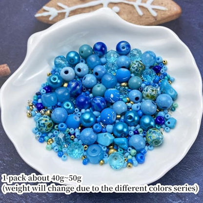 Assorted Glass Resin Beads Multi Size Colors Smooth Cracked Gravel Millet Spacer Beads for Bracelets Necklace Earring DIY Jewelry Making Craft(Lake Blue Series)