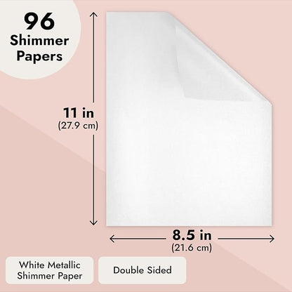 Metallic Shimmer Paper Sheets - White, 8.5 x 11 In, 110 GSM, 96 Sheets, Double-Sided - Invitations & Crafts, Printer-Friendly, Scrapbooking & DIY Projects