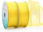 CT CRAFT LLC Sheer Organza Wired Ribbon 1.5" x 25 Yards x 2 Rolls Yellow for Wedding Chair Bow Flora Bouquet Gift Wrapping Christmas Tree Home Decor Wreath