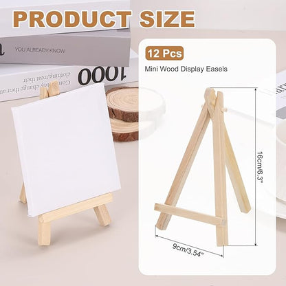 MECCANIXITY Mini Wood Display Easels, 6.3"x3.5"A-Frame Painting Tabletop Easels Holder Stand for Artists Beginners Displaying Small Canvases Art Photos Business Cards(Pack of 12, Wood Color)