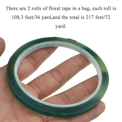 HAHIYO Clear Green 0.25Inch (217Feet/72Yard Total) 2Rolls Floral Tape Waterproof Florist Tape Flower Wrap Adhesive Waterproof Decorative Tape for Bouquet Stem Wrapping Flower Arranging Floral Craft