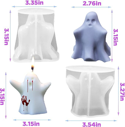 Silicone Candle Molds Set, 2 Pieces Ghost Halloween Molds and 20 Pieces Candle Wick, Horror Skull Handmade Soap Gypsum Mould for Scented Candle Making Home Decoration Supplies