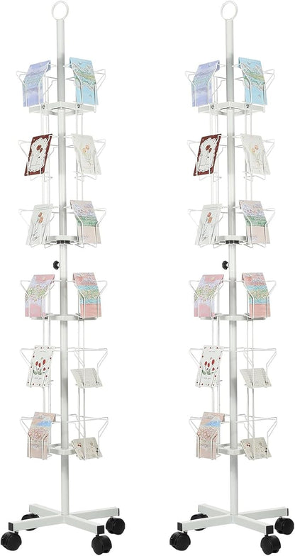 PATIKIL 2Pack 6 Tier Rotating Greeting Card Rack, Metal Spinning Greeting Card Display Stand Portable Postcard Rack Holder Organizer for Postcard Sticker Photo Desk Book Stamp, White