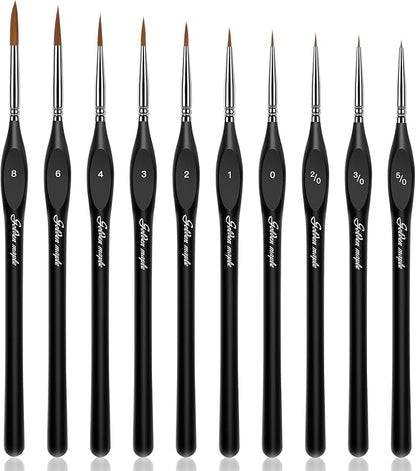 Golden Maple Detail Paint Brushes Set 10pcs Miniature Brushes for Fine Detailing & Art Painting - Acrylic, Watercolor, Oil, Models