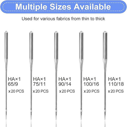 100PCS Sewing Machine Needles, Universal Sewing Machine Needle for Singer, Brother, Janome, Varmax, Needles for Sewing Machine with Sizes HAX1 65/9, 75/11, 90/14, 100/16, 110/18