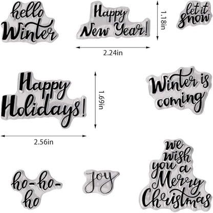 ABTOLS Merry Christmas Clear Stamps for Card Making and Photo Album Decorations, Happy New Year Words Winter Greeting Clear Rubber Stamps for Card Making Decoration and DIY Scrapbooking