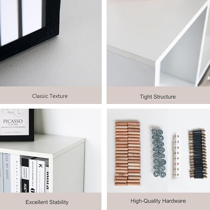 Wooden 8 Cube Storage Organizer with Closed Back Panel,White Shelf Heavy Duty Cubby Storage Organizer with Compartments for Living,Display Shelf,Bookshelf (White, 8-Cube)