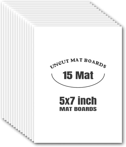 AUEAR, 15 Pack 5x7 Uncut Matte Boards, White Photo Mat Board Great for Picture Framing, Print, Artwork