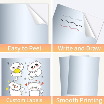 Silver Printable Sticker Paper, 20 Sheets Printable Silver Sticker Paper, Laser/Inkjet Printing-Letter Size (8.5" x 11")