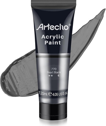 Artecho Black Acrylic Paint, Pearl Black (120ml / 4.05oz) Tubes, Art Craft Paints for Canvas, Rock, Stone, Wood, Fabric, Art Supplies
