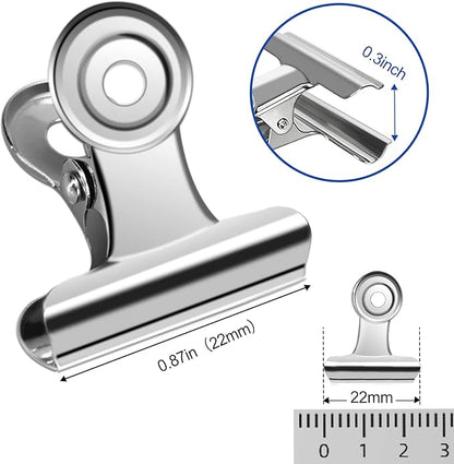 30 Pack Small Bull Clips 0.87 Inch Mini Metal Hinge Clips Binder Paper Hinge Clip for Office, Home, School, Shops, Silver, 22mm