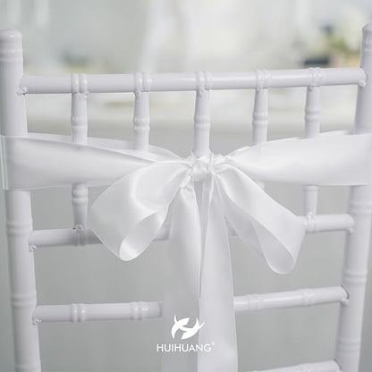 HUIHUANG White Satin Ribbon 2 inch Wide Double Side White Silk Fabric Ribbon for Crafts, Bows Making, Flower Bouquet Wrap, Gift Wrapping, Wedding Bridal Shower Decor, Home Decor -25 Yards/Roll