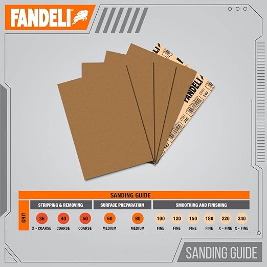 Fandeli 36027 220 Grit Multipurpose Sandpaper Sheets, 9" x 11", 25-Sheet