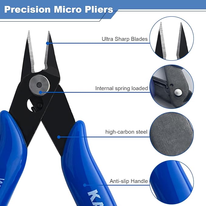 Small Wire Cutters 10 Pack- KAIHAOWIN 170 Wire Flush Cutters Wire Clippers Nippers Clean Cut Pliers Side Cutter Diagonal Cutting Pliers for Electronic Floral Heating Wire Model Sprue Soft Copper, Blue
